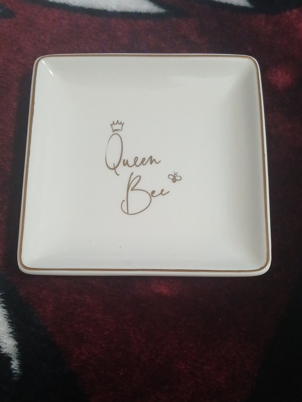 White Ceramic 'Queen Bee' Trinket Dish with Gold Trim